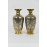 Pair of Cairo ware silver overlay brass vases, circa 1900, height 33cm (Please note condition is not