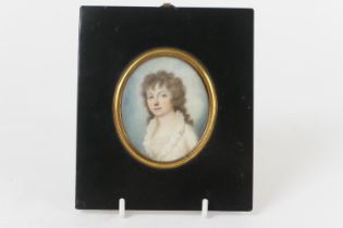 Thomas Peat (active late 18th/early 19th Century), Portrait miniature of a young woman in a white