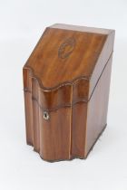 George III mahogany and inlaid knife box, circa 1800, the sloping top with conch shell inlay in