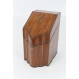 George III mahogany and inlaid knife box, circa 1800, the sloping top with conch shell inlay in
