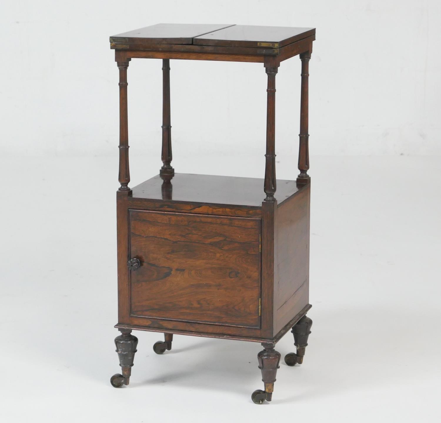 William IV rosewood washstand, square folding top on turned and tulip carved slender columns with - Image 2 of 8