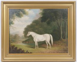 In the manner of Henry Clowes (1799-1871), Grey hunter in a landscape, oil on relined canvas,