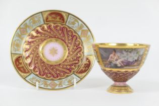 Vienna cabinet cup and saucer, decorated with a Kiesel vignette 'SuBes Nichtsthun' (Sweet Idleness),