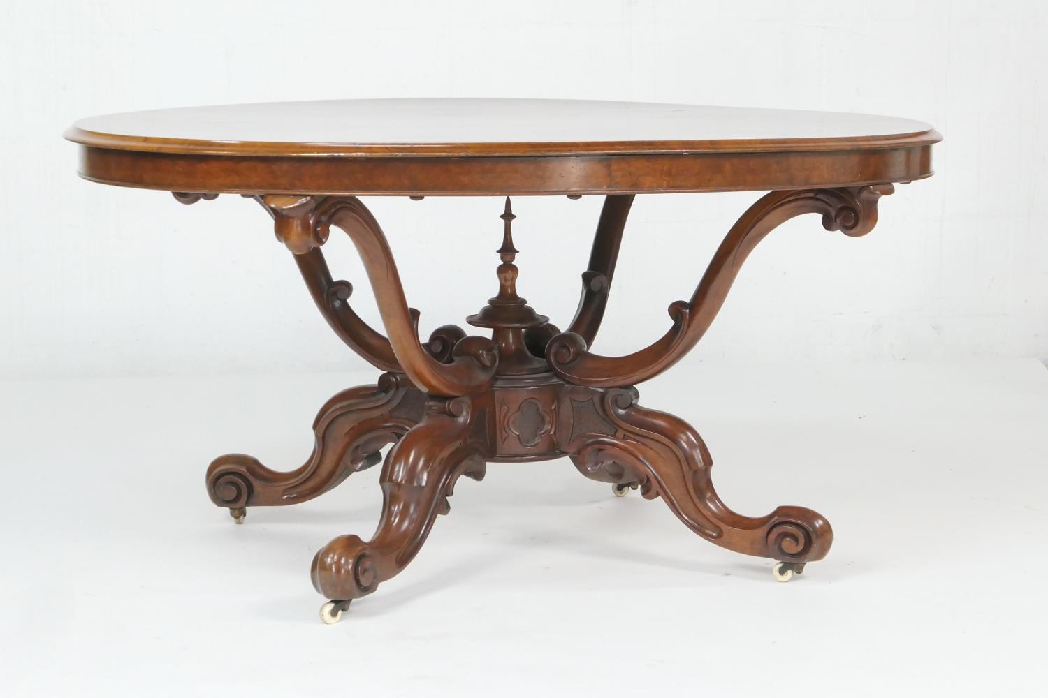 Victorian burr walnut breakfast or supper table, circa 1840-60, the finely figured quarter - Image 2 of 2