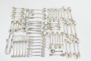 Victorian silver canteen of loose cutlery by George Adams and John Samuel Hunt, London 1850/58, in