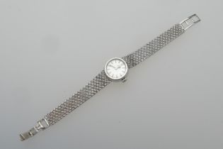 Omega 9ct white gold lady's bracelet wristwatch, circa late 1960s, 13mm silvered dial with baton