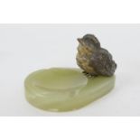 Austrian cold painted bronze green onyx ashtray, cast as a jenny wren chick, 10.5cm (Please note