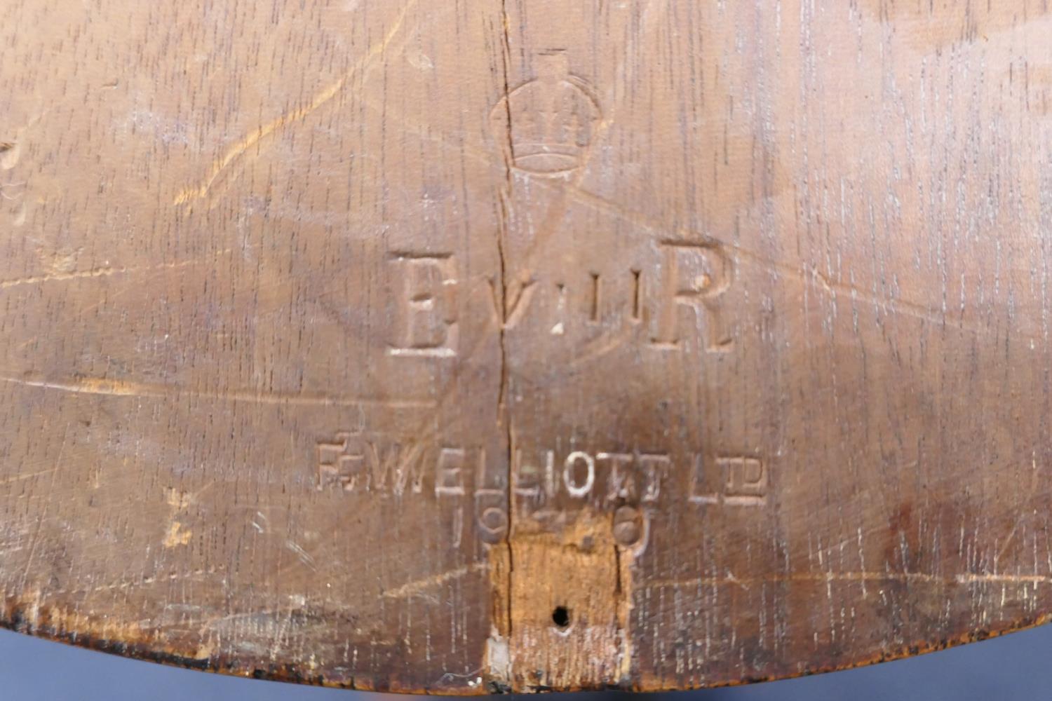 Edward VIII mahogany dial wall clock by F W Elliott Ltd, painted with Roman numerals and bearing - Image 6 of 14