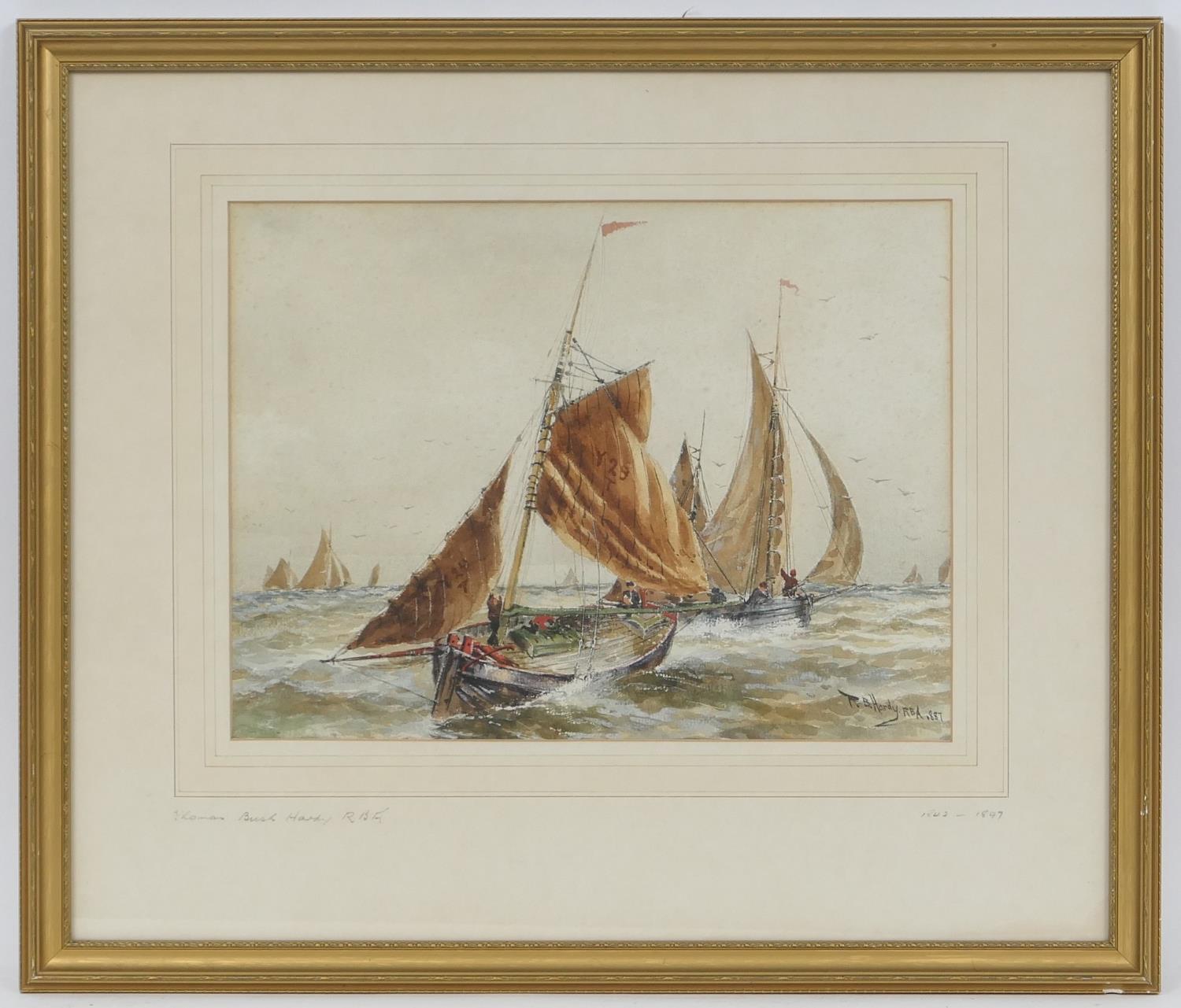 Thomas Bush Hardy (1842-97), Fishing boats in choppy seas, watercolour, signed and dated 1887,