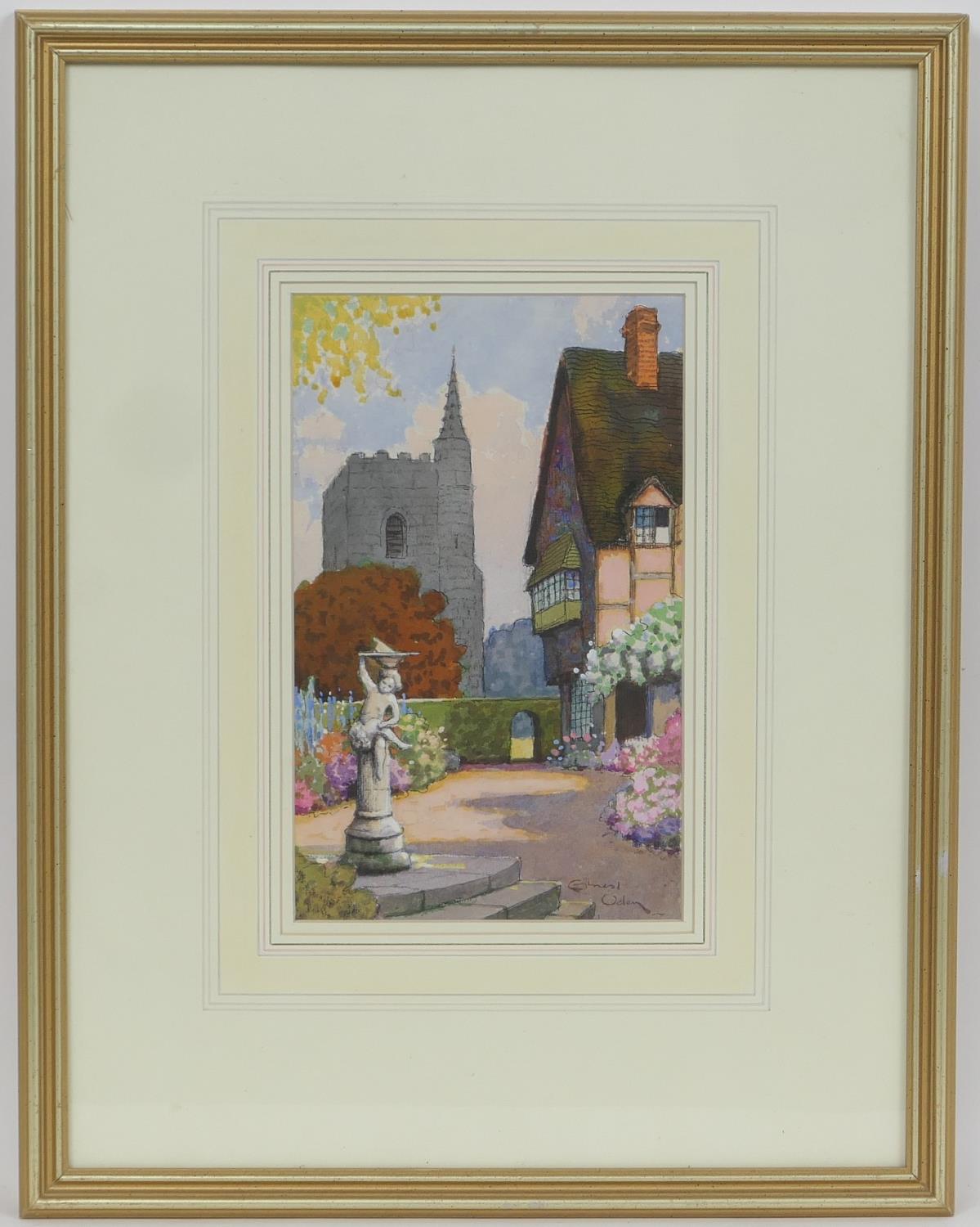 Ernest Uden (1879-1940), Pair, Manor house and gardens, watercolours, signed, 27cm x 16.5cm (