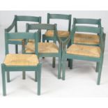 Set of six green stained beech Carimate dining chairs, by Vico Magistretti for Habitat, comprising