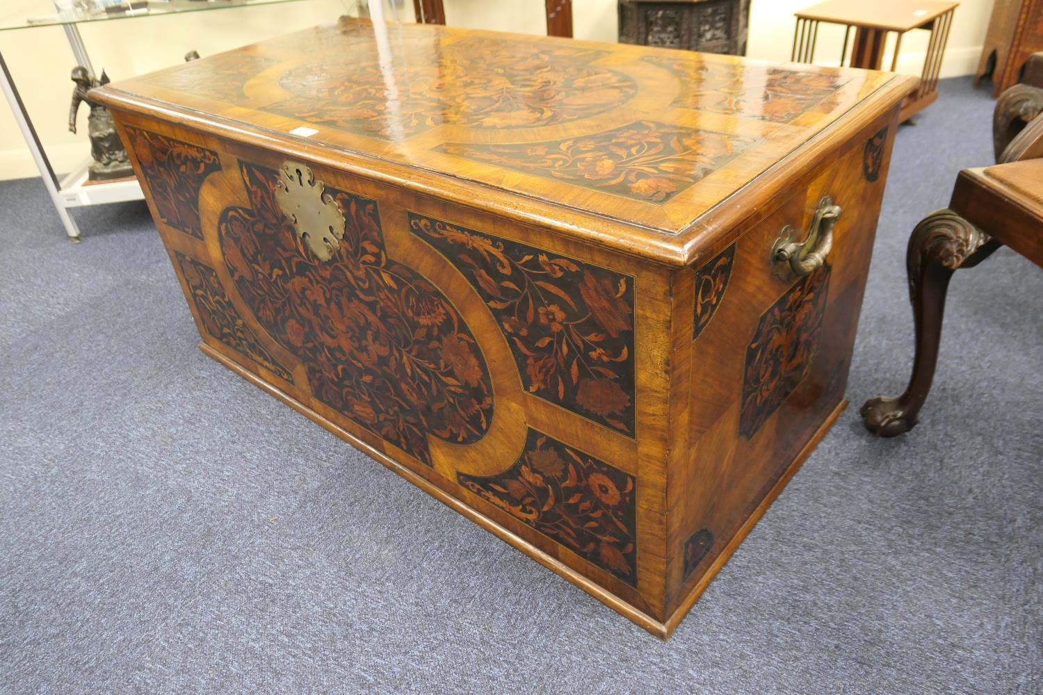 Walnut and marquetry inlaid chest on stand, in the William and Mary style, inlaid to the top and - Image 7 of 18