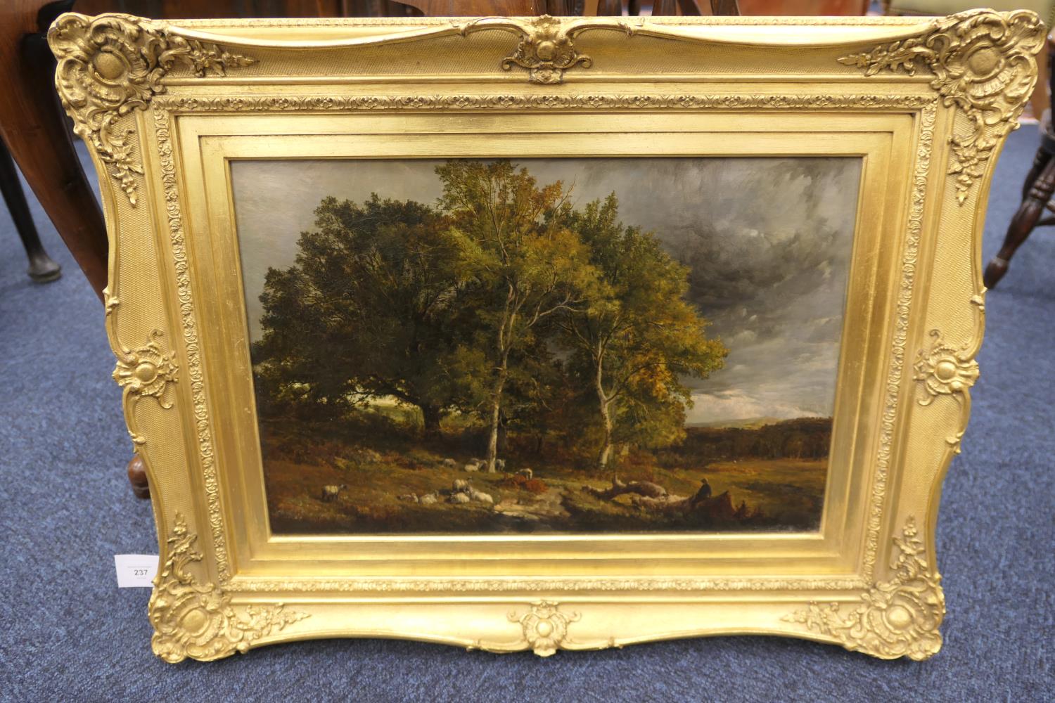 Sidney Richard Percy (1821-86), Shepherd tending his flock in the shadow of a summer storm, oil on - Image 2 of 5