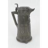 Kayserzinn pewter ale flagon, tapered form, the hinged cover with a profile portrait of Kaiser