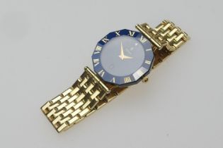 H Stern 18ct gold wristwatch, the dodecagon sapphire glass dial with diamond set at 12 o'clock,