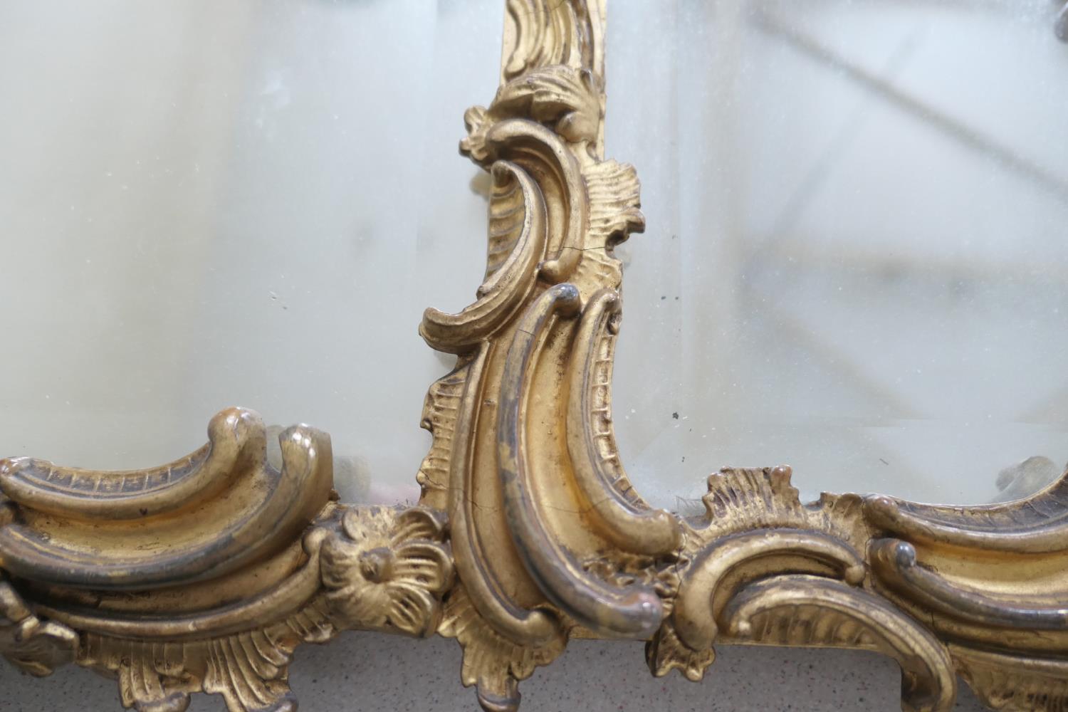 Victorian gilt moulded triptych overmantel mirror, mid 19th Century, having three bevelled glass - Image 5 of 9