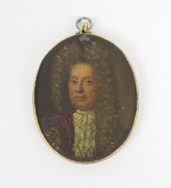 In the manner of Peter Crosse (circa 1645-1724), Portrait miniature of a gentleman wearing a crimson