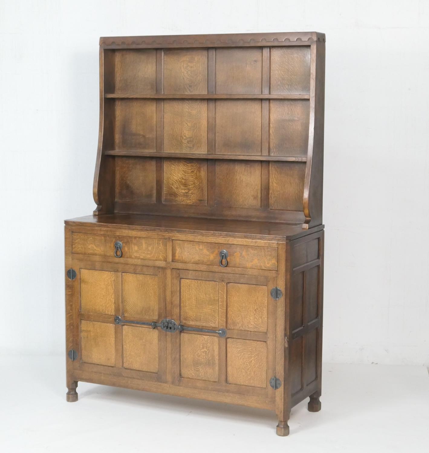 Workshop of Robert 'Mouseman' Thompson, English oak dresser and plate rack, post 1971, the