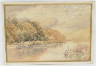 T L Soper (active late 19th Century), Punt fishing on a river, watercolour, signed, 36cm x 53cm (