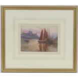 James W Milliken (1865-1945), Quiet harbour, sunset, watercolour, signed, 15cm x 20.5cm (Please note