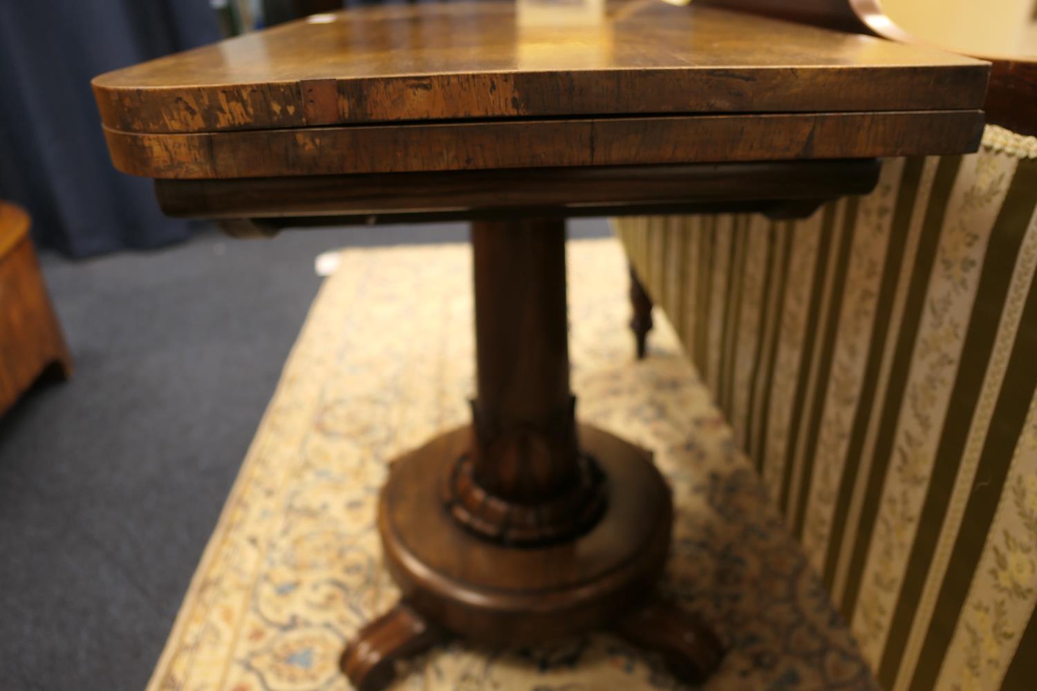 William IV rosewood folding pedestal card table, circa 1835, the top swivelling over an acanthus - Image 6 of 7