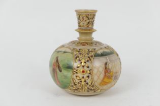 Indian hand decorated alabaster hookah flask, decorated with panels of figures bordered with