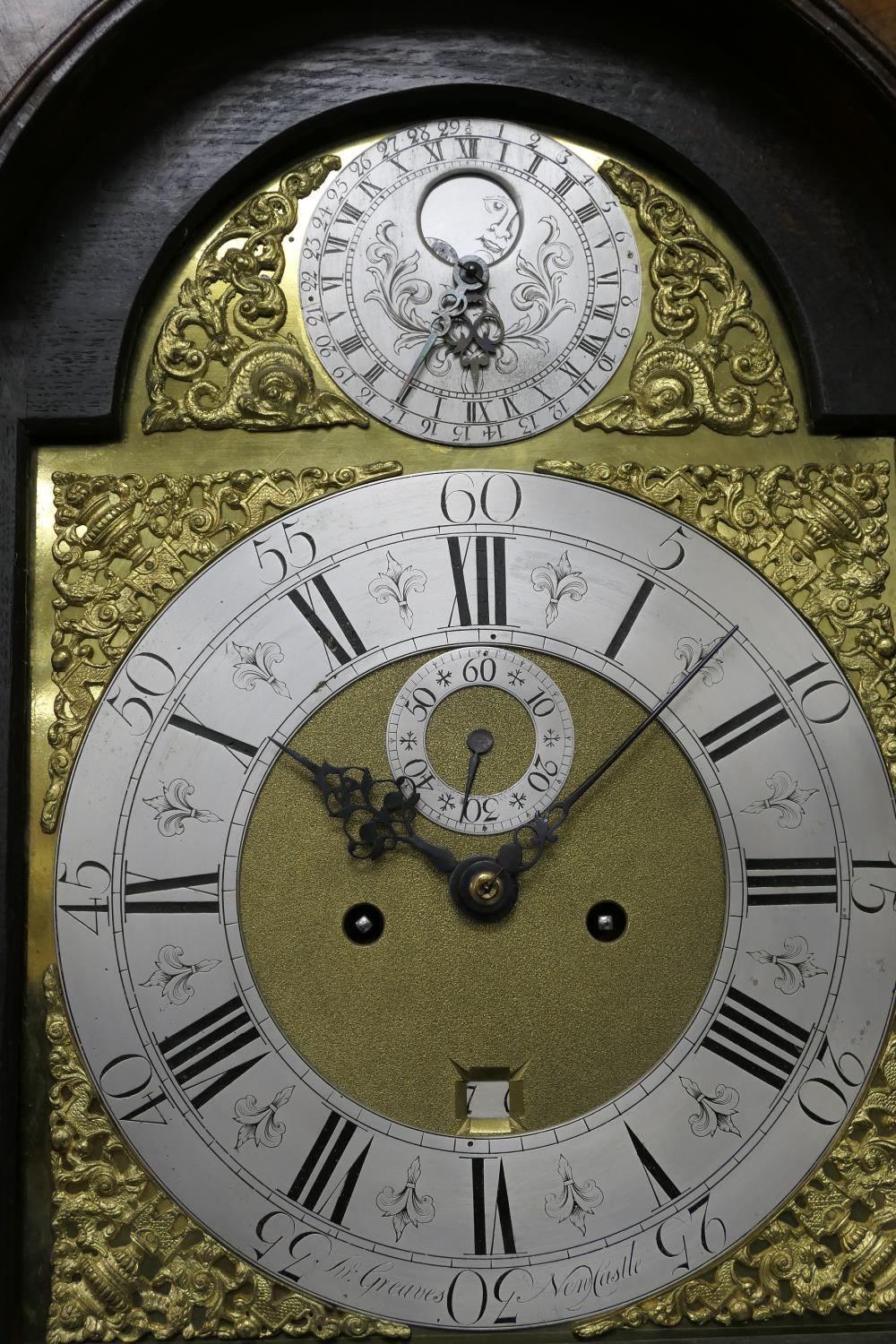 John Greaves, Newcastle, walnut eight day longcase clock, mid 18th Century, the hood with cavetto - Image 11 of 17