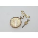 Victorian 14ct gold open faced fob watch, gold coloured dial with Roman numerals and foliate