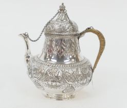 Edwardian silver teapot, by Daniel and John Wellby, London 1905, in 17th Century style, baluster