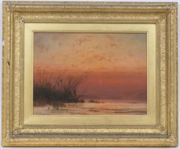 Gabriel Loppe (1825-1913), Winter sunset, possibly Vallee de l'Arve, oil on board, signed and