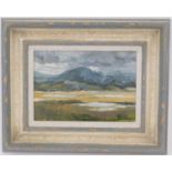 Gwilym Pritchard (1931-2015), Conway Valley landscape, oil on board, signed, 16cm x 22.5cm (Please