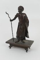 Japanese bronze figure of a blind traveller, Meiji (1868-1912), the elderly man holding a staff (