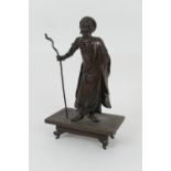 Japanese bronze figure of a blind traveller, Meiji (1868-1912), the elderly man holding a staff (