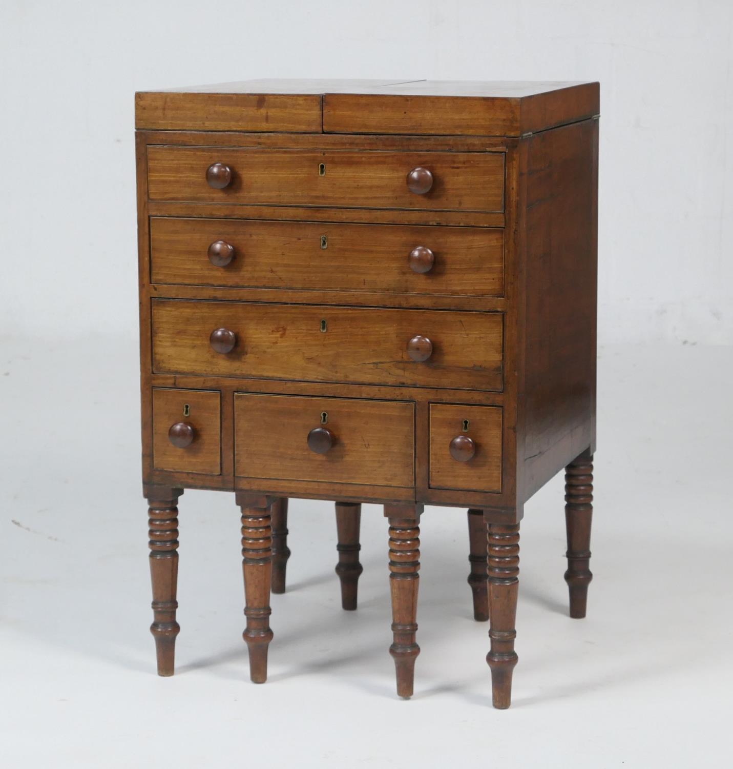 Early Victorian mahogany gentleman's washstand (now converted), the hinged top opening to reveal a