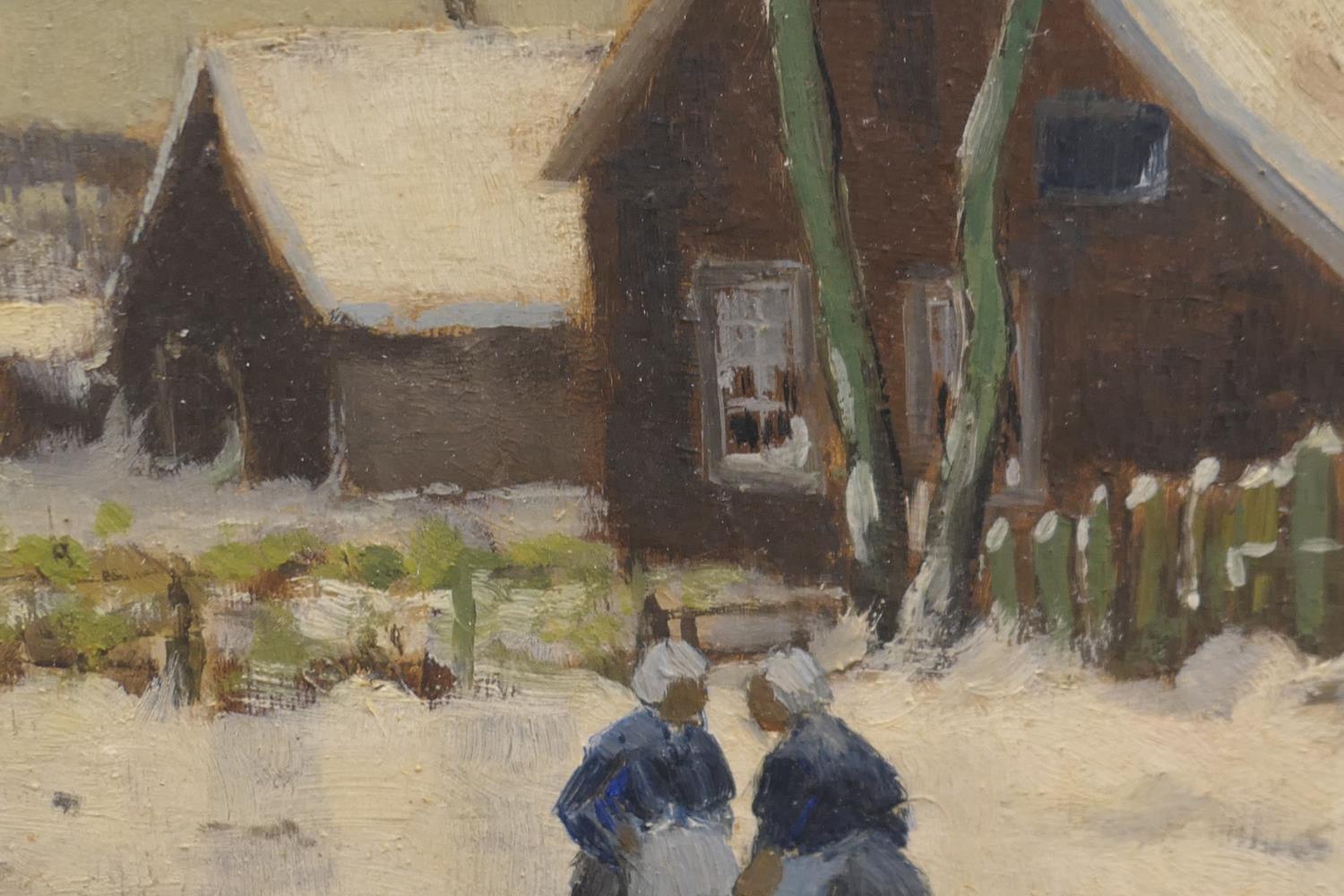 Continental School (early 20th Century), Winter landscape with figures before a cottage, - Image 4 of 5