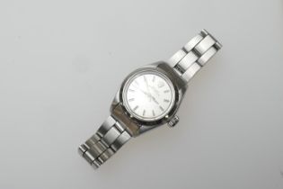 Rolex stainless steel Oyster Perpetual lady's wristwatch, 24mm case with silvered dial, centre sweep