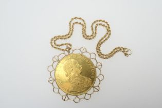 Austro-Hungarian Franz Joseph I 1915 four Ducat gold coin, in 9ct gold mount, suspended from a 9ct