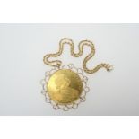 Austro-Hungarian Franz Joseph I 1915 four Ducat gold coin, in 9ct gold mount, suspended from a 9ct