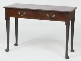 Mahogany two drawer side table, 19th Century, raised on turned legs with pad feet, width 106cm,