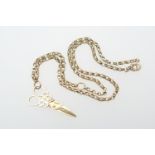 9ct gold chain necklace, supporting a 9ct gold scissors pendant, length 39cm, the pendant 33mm,