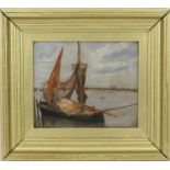 Italian School (19th Century), Fisherman tending his nets on the Venetian lagoon, oil on panel, 19cm