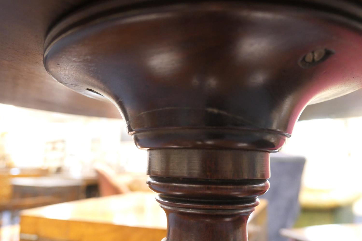 George III mahogany dumb waiter, pedestal form with two circular moulded edge shelves, on a turned - Image 5 of 7