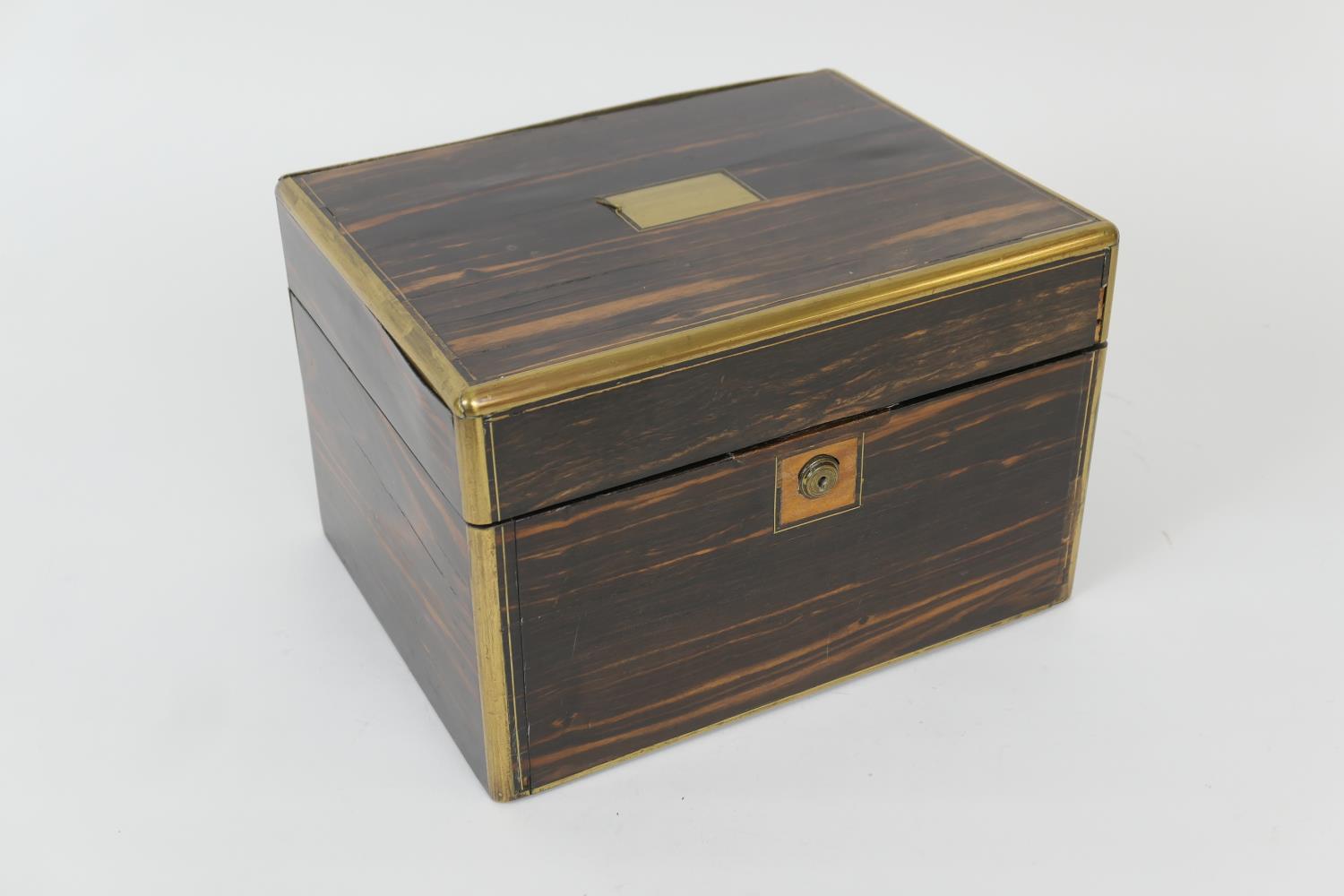 Victorian coromandel vanity box, brass edging, opening to reveal a full complement of glass - Image 2 of 2