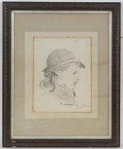 French School (early 20th Century), A young girl in profile, pencil drawing, indistinctly signed,