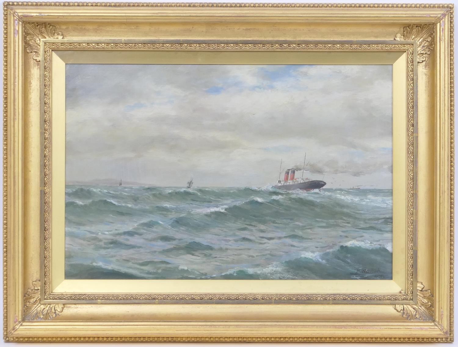 Flaxney Stowell Jnr (1846-1916), Crossing to the Isle of Man in the winter, oil on canvas, signed,