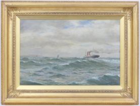 Flaxney Stowell Jnr (1846-1916), Crossing to the Isle of Man in the winter, oil on canvas, signed,