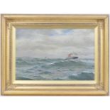 Flaxney Stowell Jnr (1846-1916), Crossing to the Isle of Man in the winter, oil on canvas, signed,