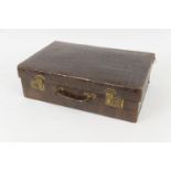 Crocodile skin suitcase by Reid & Todd Ltd, Glasgow, with brass locks, brown satin lined interior,