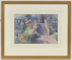 Leonard Frank Skeats (1874-1943), Walk in the garden, watercolour, signed, 18cm x 27cm (Please