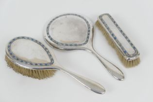 Liberty & Co. silver and enamelled vanity set, Birmingham 1938, comprising hand mirror, hairbrush